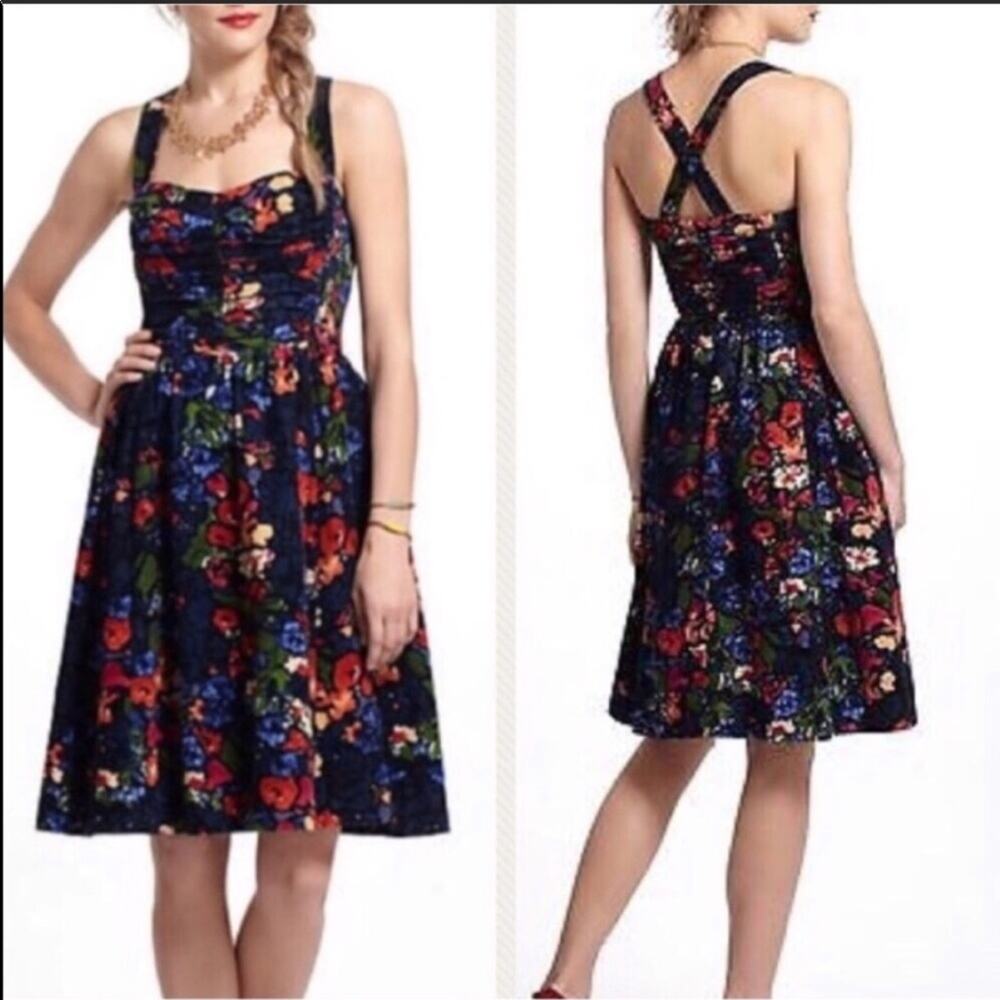 ANTHROPOLOGIE HD Floral Paca Corduroy Strapless Convertible Knee Length Dress 4
